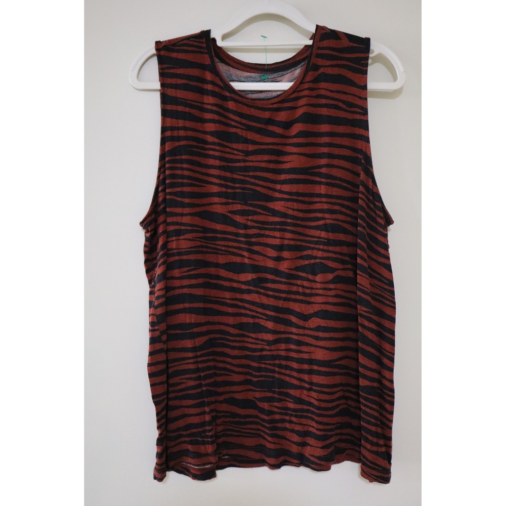 Animal Print Tiger Stripe Nine West Tank Top XL Rust Brown Black Sleeveless